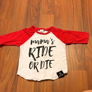 3t trilogy Mama's Ride Or Die Raglan Tee - White & Red
